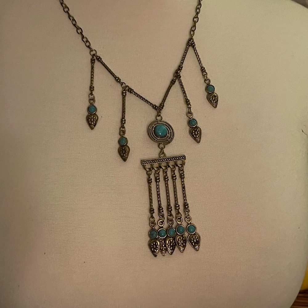 Bohemian Turquoise and Bronze Necklace